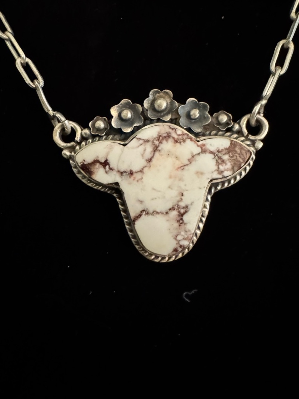 Handmade White and Brown wild horse, turquoise cow Pendant - sterling‎ silver.